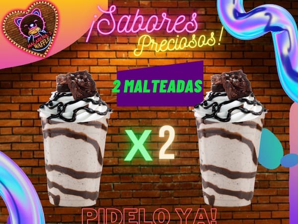 2 MALTEADAS 14 ONZ DE HELADO CON BRAWNIE, SYRUP CHOCOLATE HERSHEY Y CHANTILLY